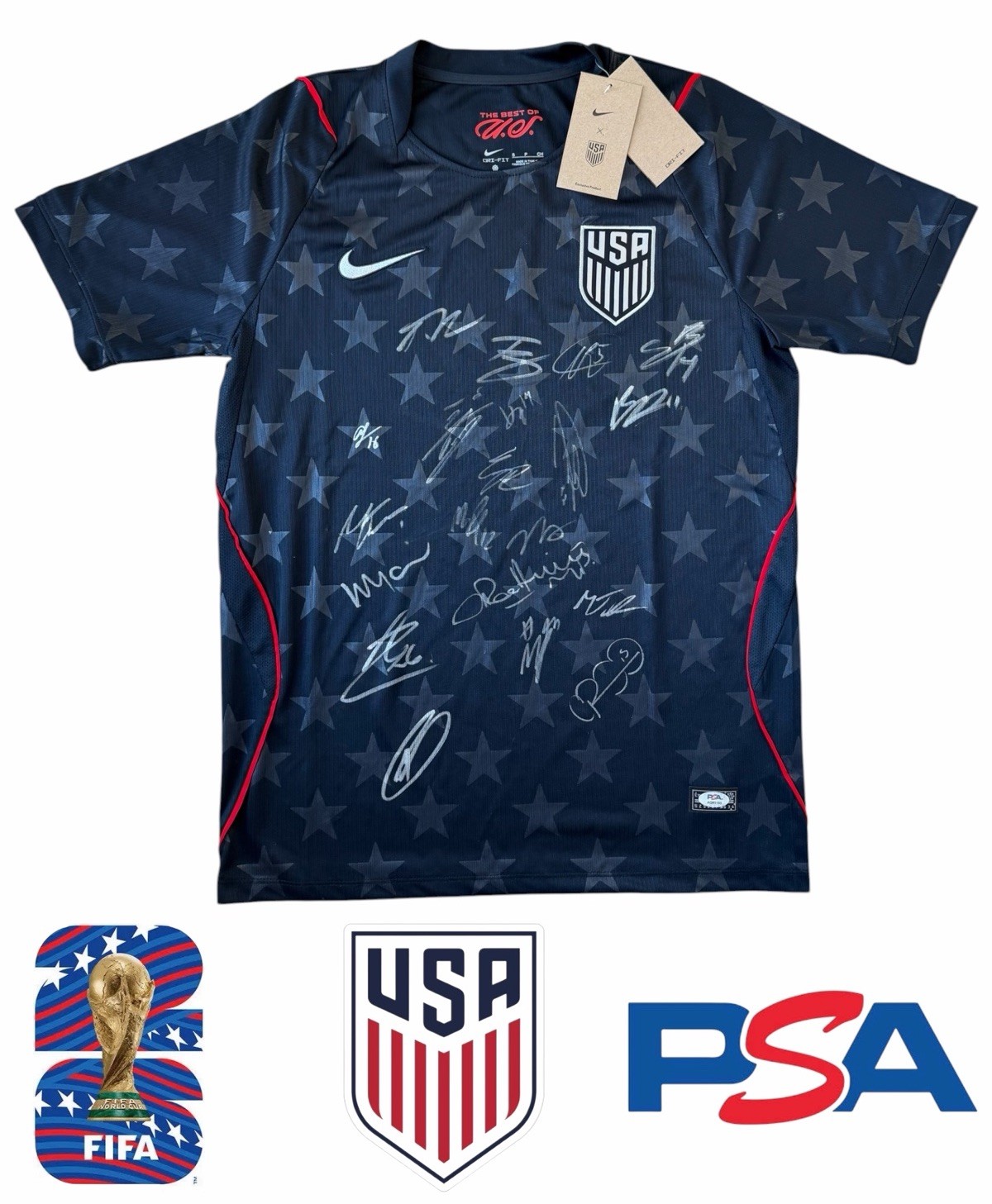 2026 USA USMNT FIFA World Cup Signed Team Jersey 20 AUTOS PULISIC McKENNIE + PSA