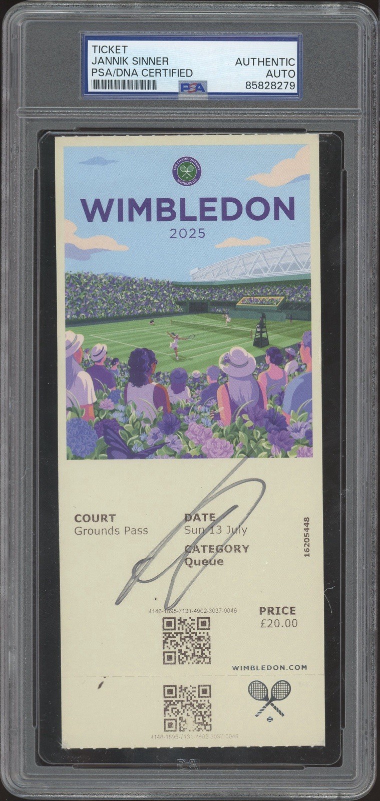 Jannik Sinner Signed 2025 Wimbledon Champion Tennis Ticket Stub Pass PSA AUTO