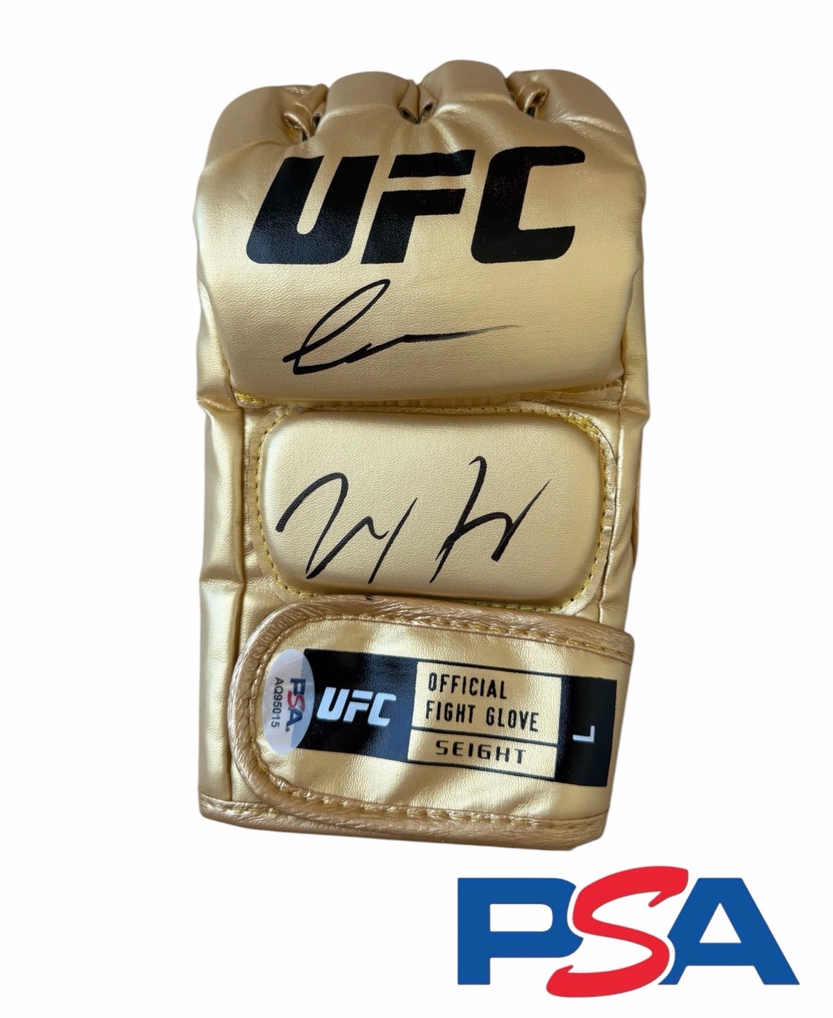 Conor McGregor & Max Holloway Dual Signed UFC 329 Gold Fight Glove PSA/DNA AUTO