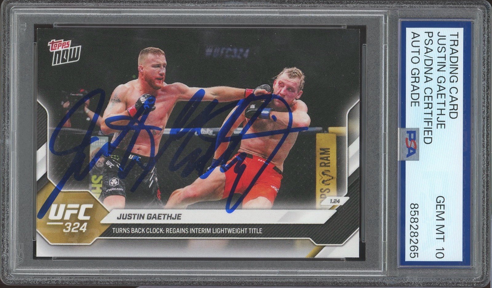 2026 Topps Now UFC #1 Justin Gaethje Signed UFC 324 Card PSA/DNA AUTO 10