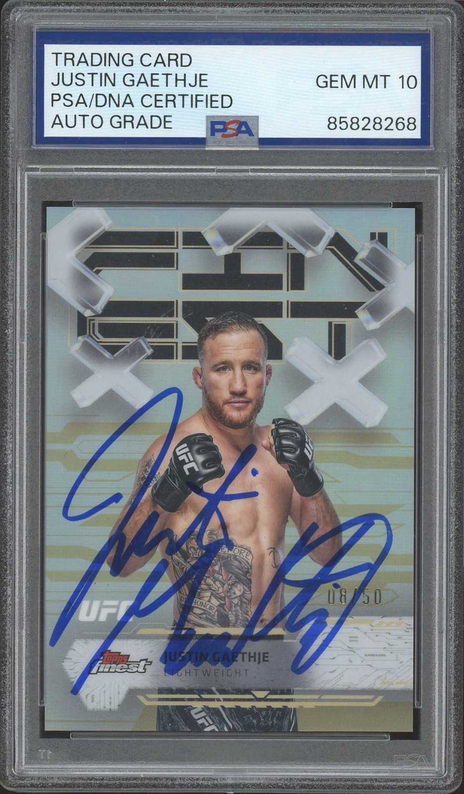 2025 Topps Finest UFC #39 Justin Gaethje Signed Common Gold /50 PSA/DNA AUTO 10