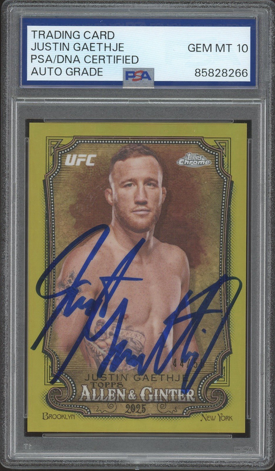 2025 Topps Chrome UFC #AAG-26 Justin Gaethje Allen & Ginter Gold /50 PSA AUTO 10