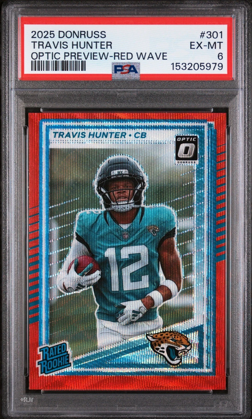 Graded 2025 Panini Donruss Travis Hunter #301 Red Wave Rookie RC Card PSA 6