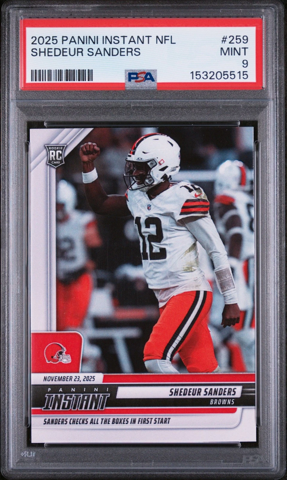 Graded 2025 Panini Instant Shedeur Sanders #259 Rookie RC Card PSA 9 Mint