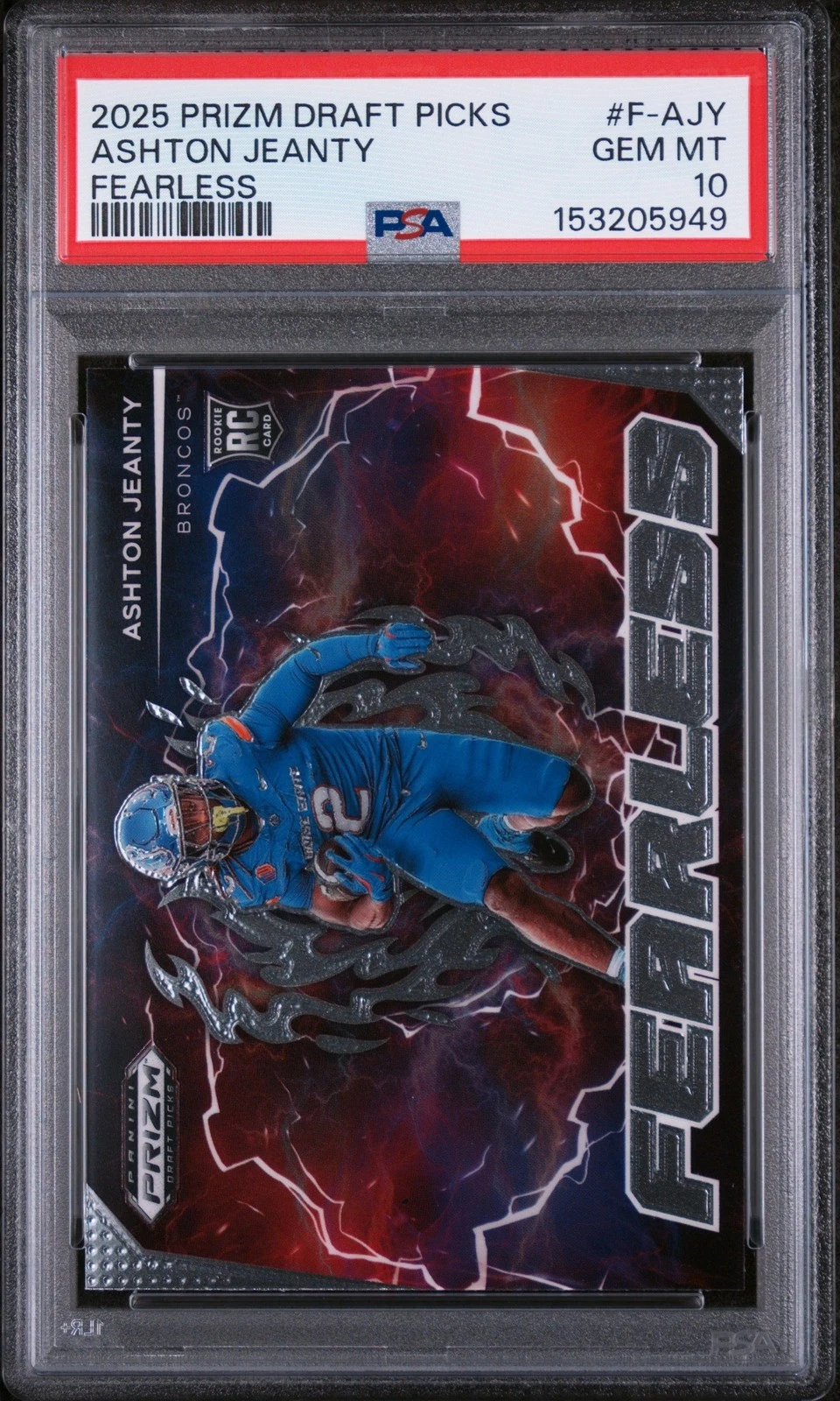 Graded 2025 Panini Prizm DP Ashton Jeanty #F-AJY Fearless RC Card PSA 10