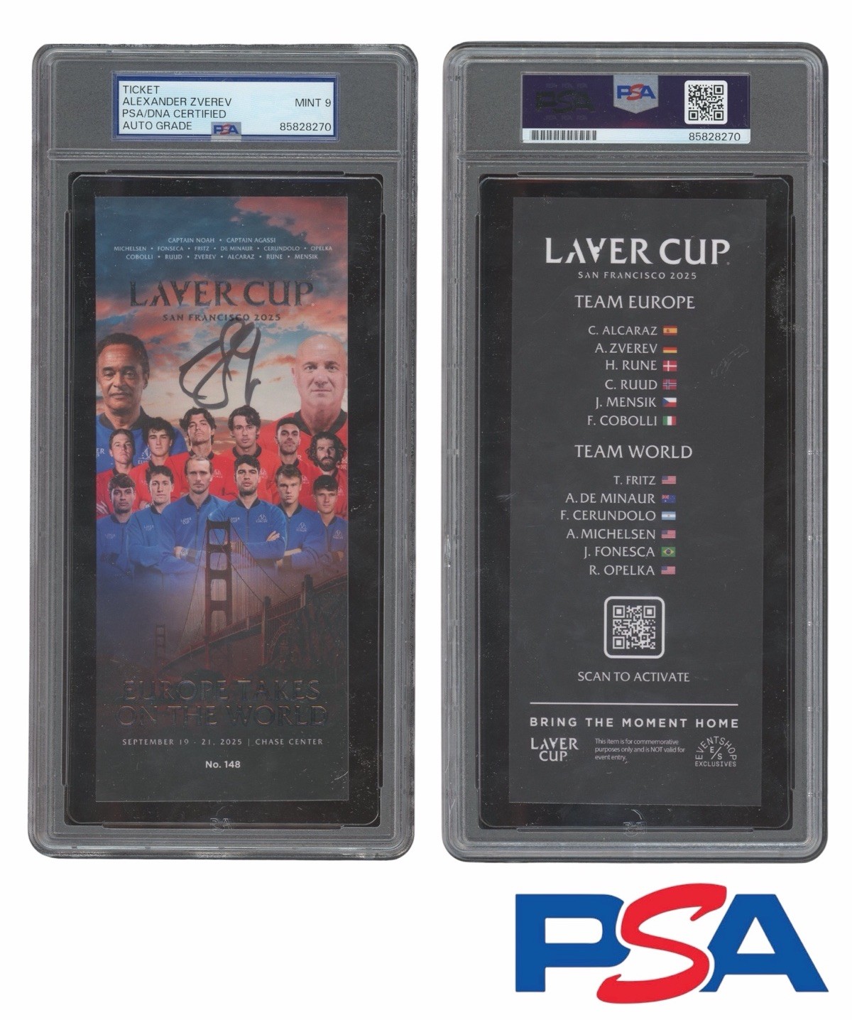 Alexander Zverev Signed 2025 San Francisco Laver Cup Ticket Stub PSA MINT 9 AUTO