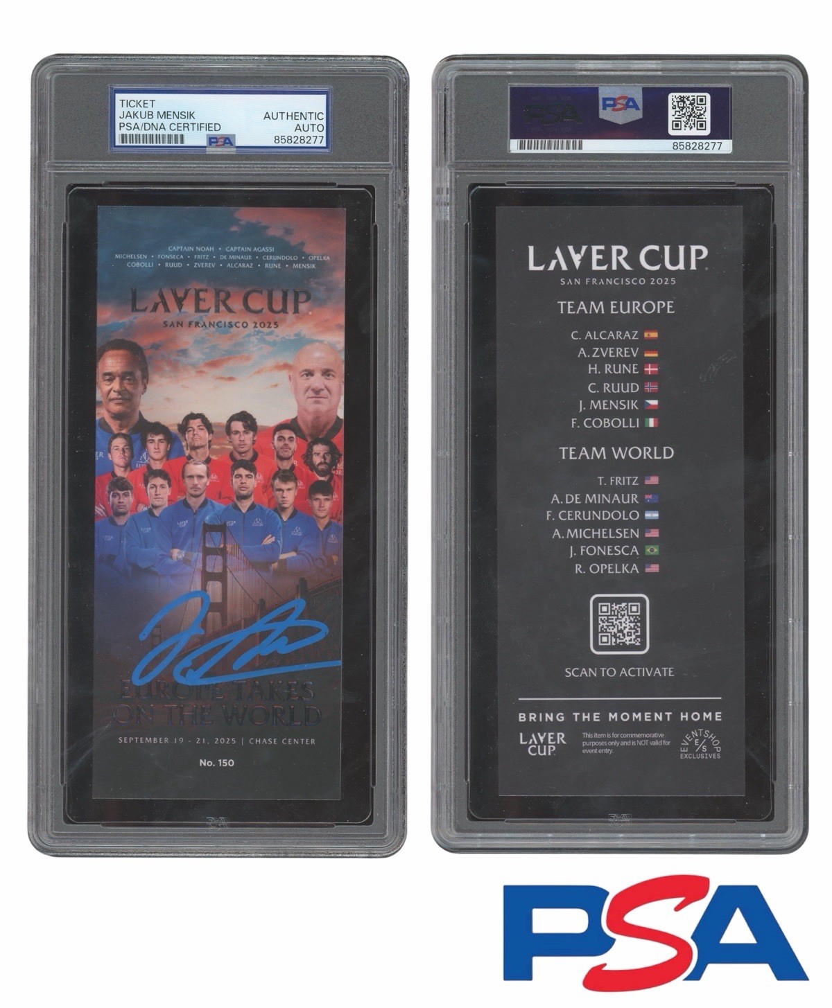 Jakub Mensik Signed 2025 San Francisco Laver Cup Tennis Ticket Stub PSA/DNA AUTO
