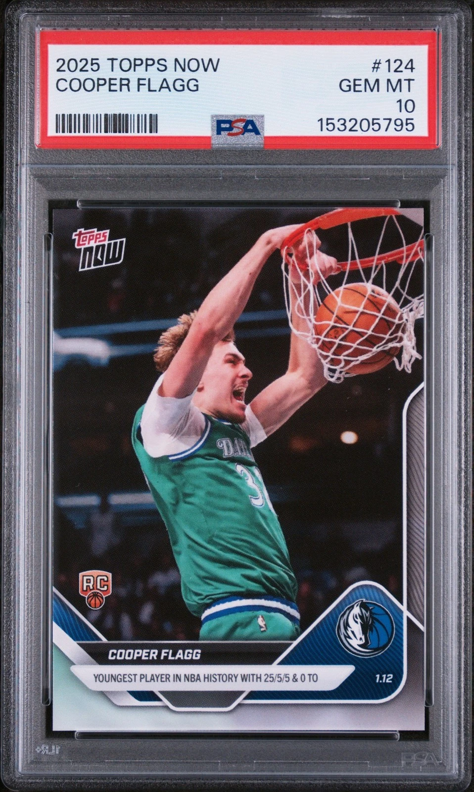 Graded 2025 Topps Now Cooper Flagg #124 Rookie RC Basketball Card PSA 10