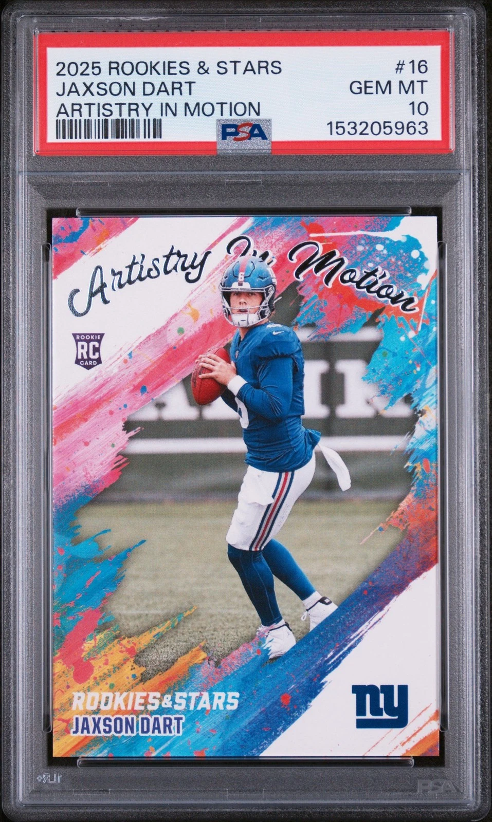 Graded 2025 Panini R&S Jaxson Dart #16 Artistry in Motion RC Card PSA 10