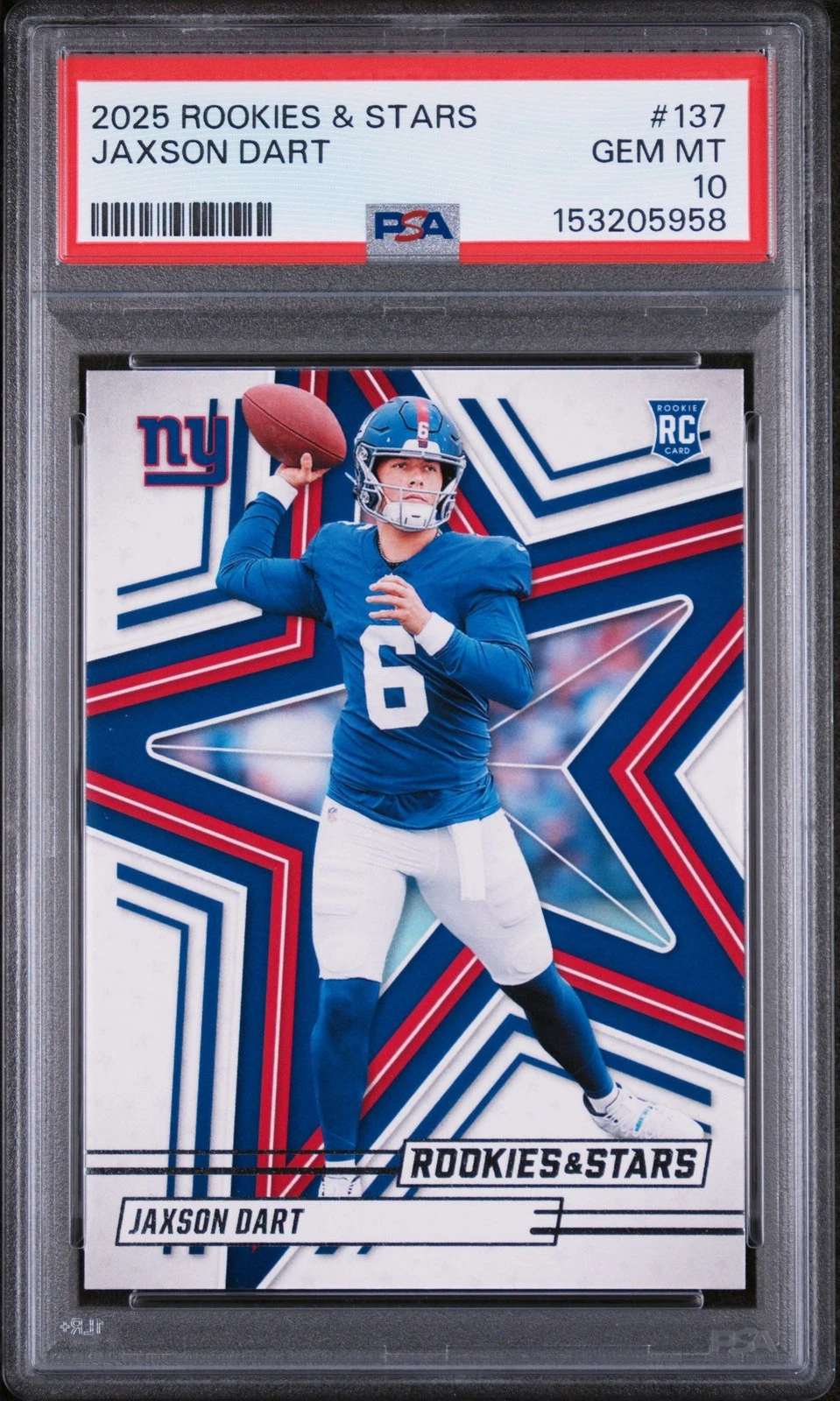 Graded 2025 Panini Rookies & Stars Jaxson Dart #137 Rookie RC Card PSA 10