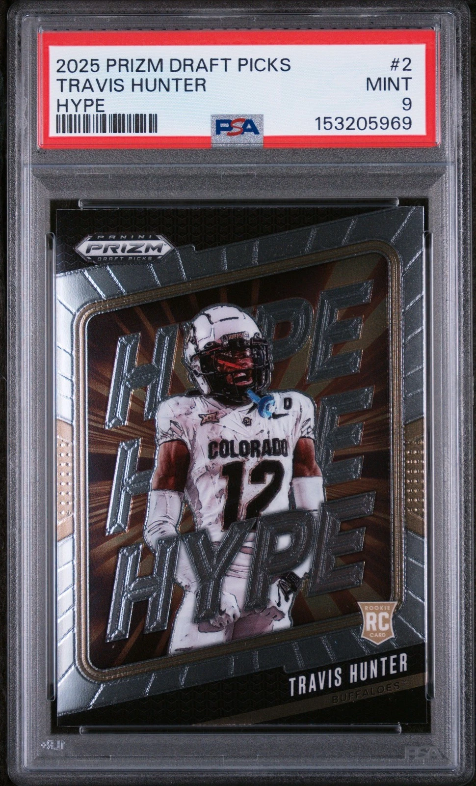 Graded 2025 Panini Prizm DP Travis Hunter #2 Hype Rookie RC Card PSA 9