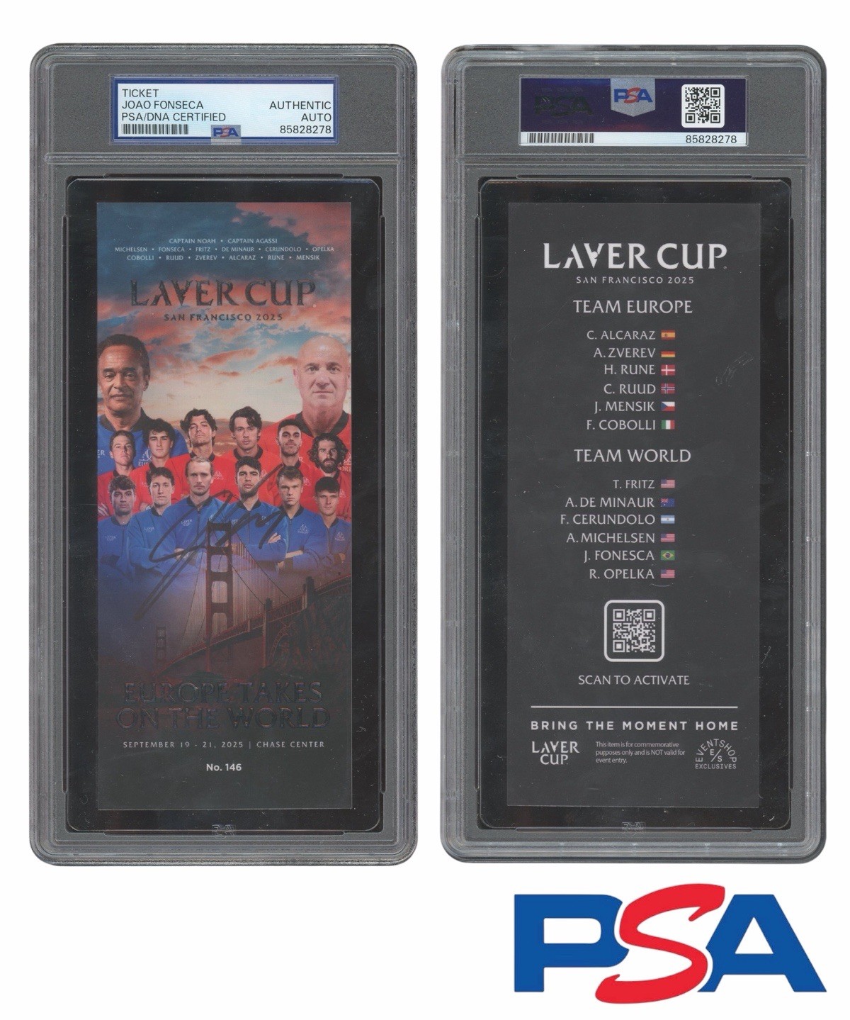Joao Fonseca Signed 2025 San Francisco Laver Cup Ticket Stub PSA AUTO Team World