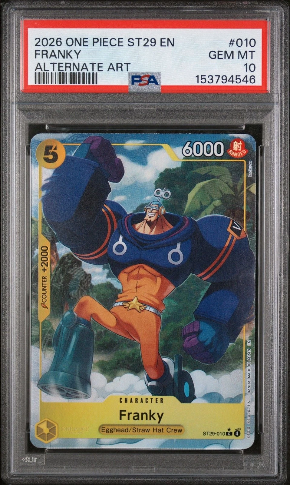 Graded 2026 One Piece Franky 010 Alt Art Trading Card Game PSA 10 Gem Mint