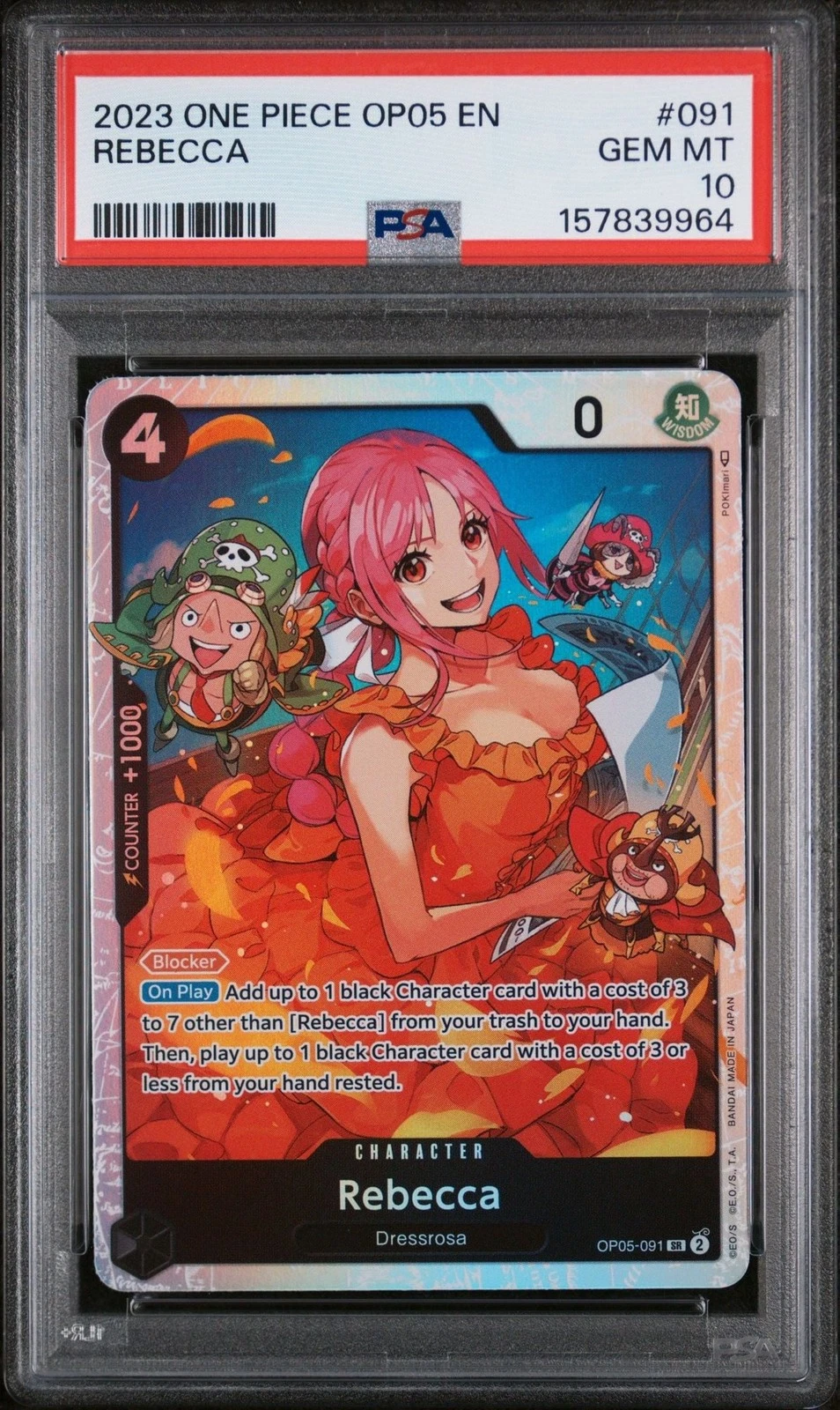 Graded 2023 One Piece Rebecca 091 OP05 Trading Card Game PSA 10 Gem Mint