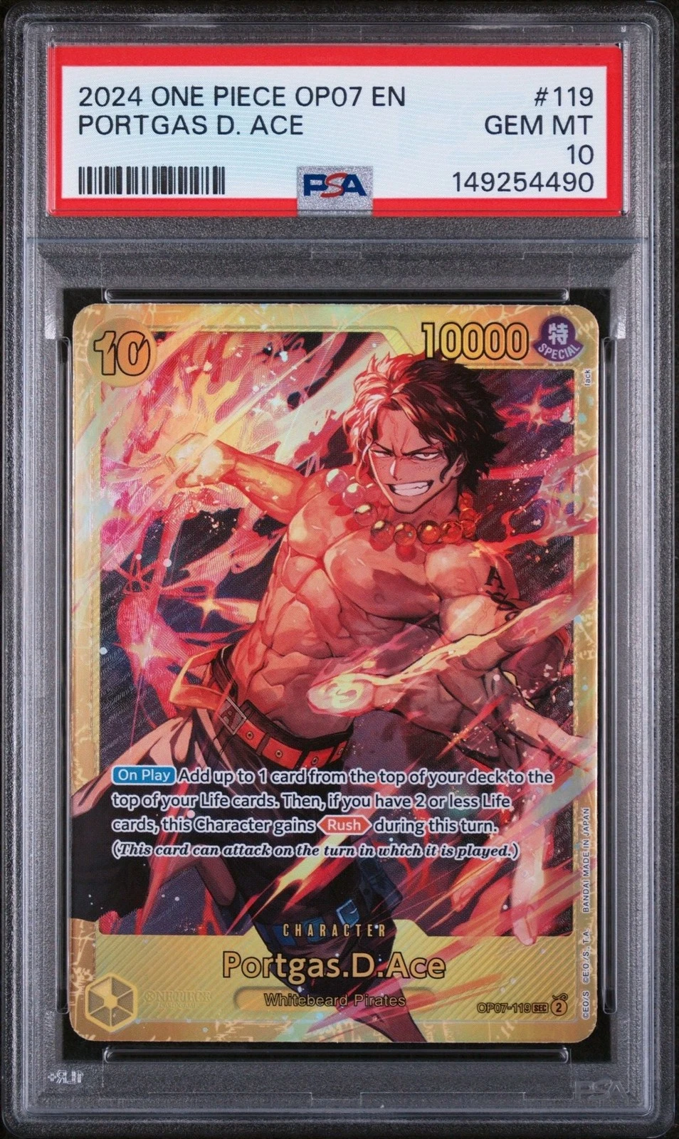Graded 2024 One Piece Portgas D Ace 119 Trading Card Game PSA 10 Gem Mint