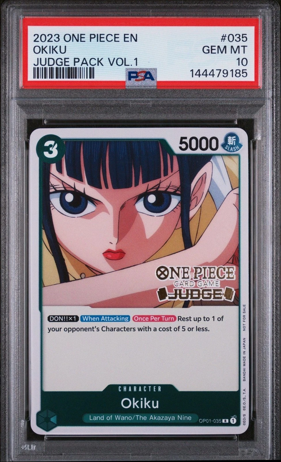 Graded 2023 One Piece Okiku 035 Judge Pack Trading Card PSA 10 Gem Mint