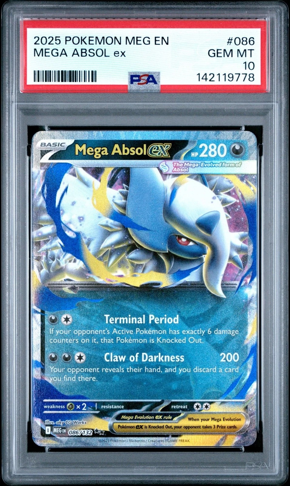 Graded 2025 Pokemon Mega Absol 086 Trading Card Game PSA 10 Gem Mint