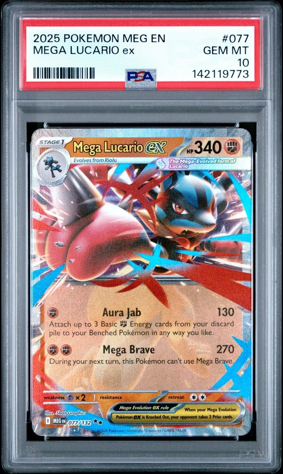 Graded 2025 Pokemon Mega Lucario 077 Trading Card Game PSA 10 Gem Mint