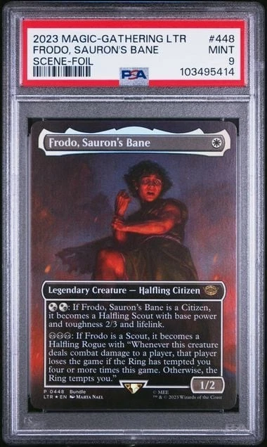 Graded 2023 Magic LTR Frodo Sauron's Bane #448 Scene Foil TCG PSA 9 Mint