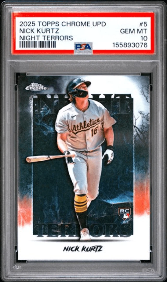 Graded 2025 Topps Chrome Update Nick Kurtz #5 Night Terrors RC Card PSA 10