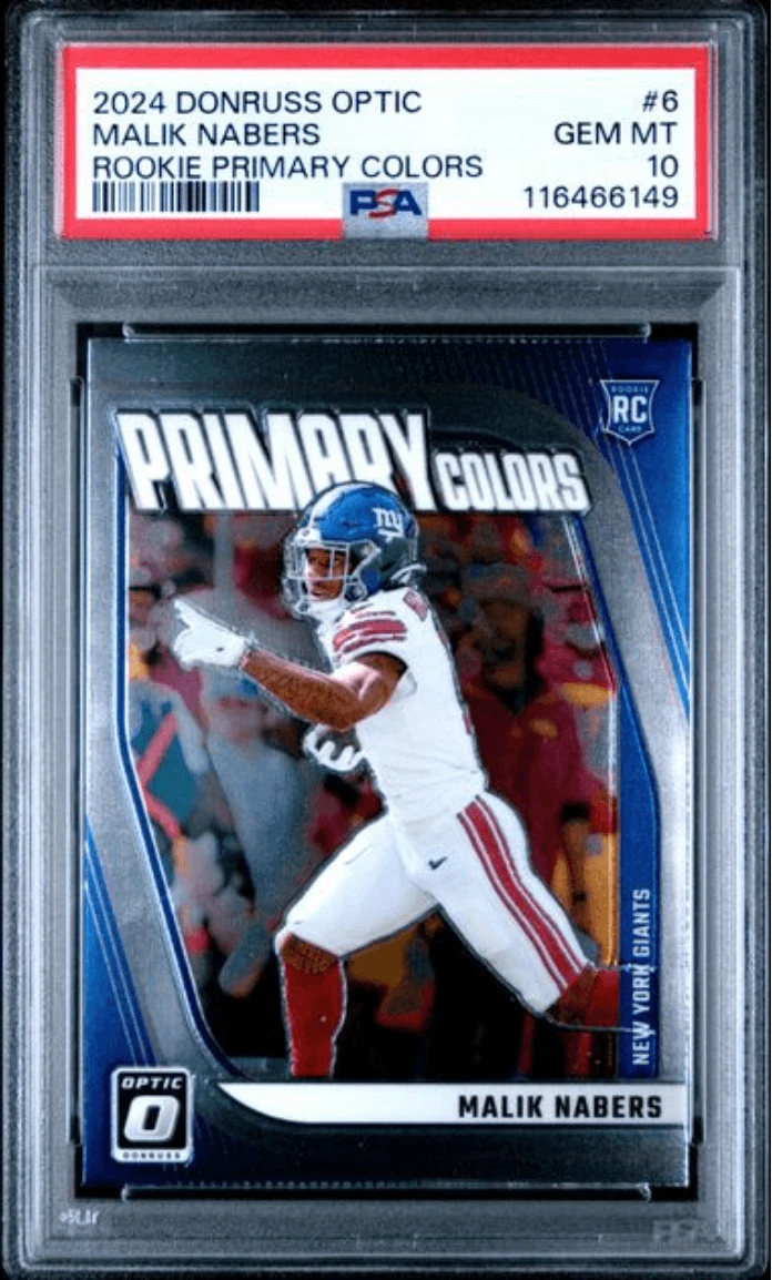 Graded 2024 Donruss Optic Malik Nabers #6 Rookie Primary Colors Card PSA 10