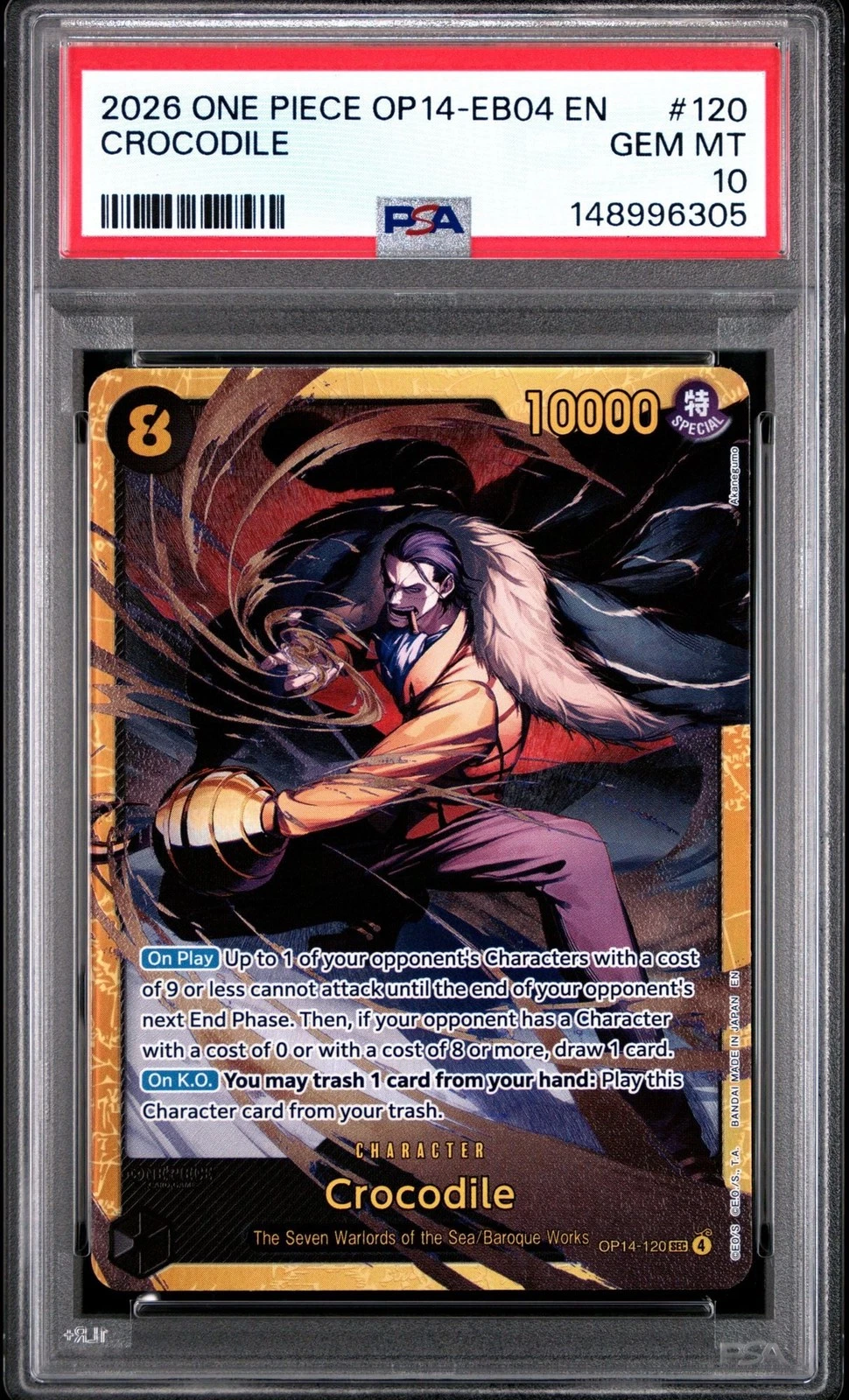 Graded 2026 One Piece Crocodile 120 OP14 Trading Card Game PSA 10 Gem Mint