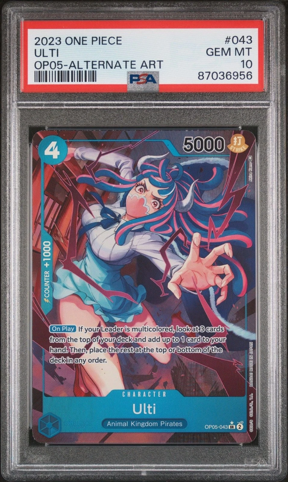 Graded 2023 One Piece Ulti 043 Alt Art Trading Card Game PSA 10 Gem Mint