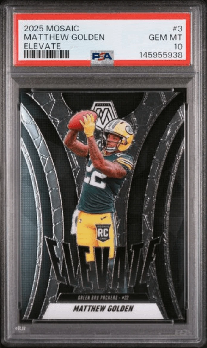 Graded 2025 Panini Mosaic Matthew Golden #3 Elevate RC Football Card PSA 10