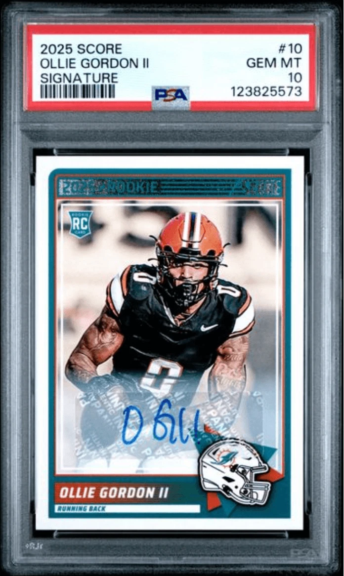 Graded 2025 Score Ollie Gordon II #10 Signature Rookie Football Card PSA 10