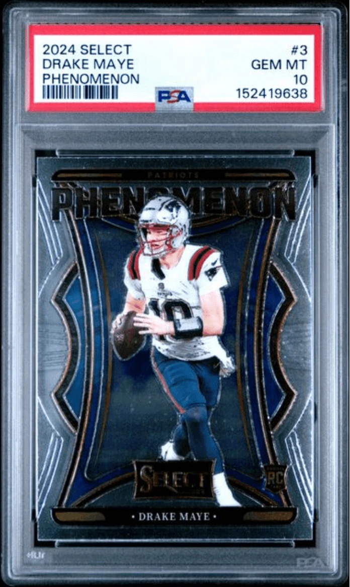 Graded 2024 Select Drake Maye #3 Phenomenon Rookie RC Football Card PSA 10