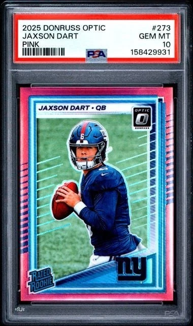 Graded 2025 Donruss Optic Jaxson Dart #273 Pink RC PSA 10 Gem Mint