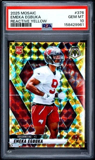 Graded 2025 Panini Mosaic Emeka Egbuka #376 Reactive Yellow RC PSA 10