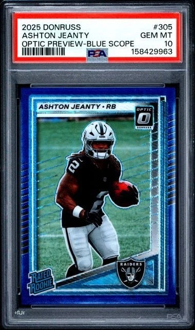 Graded 2025 Donruss Ashton Jeanty #305 Blue Scope RC PSA 10 Gem Mint
