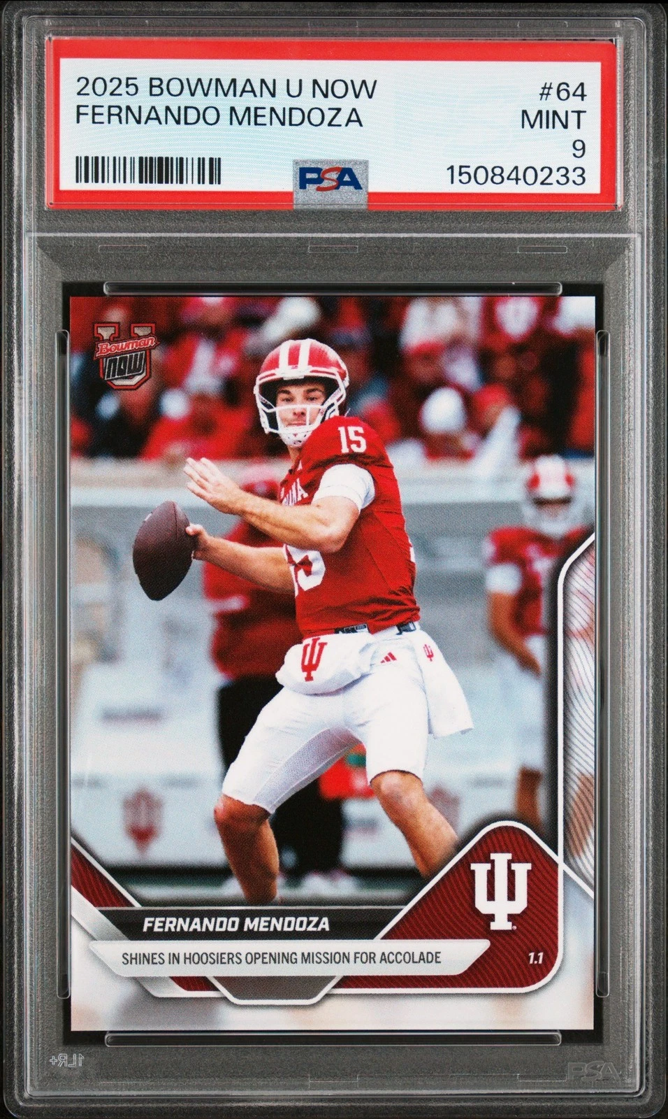 Graded 2025 Bowman U Now Fernando Mendoza #64 Rookie RC Football Card PSA 9