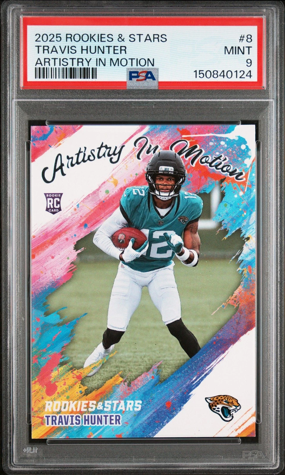 Graded 2025 Panini R&S Travis Hunter #8 Artistry in Motion RC Card PSA 9