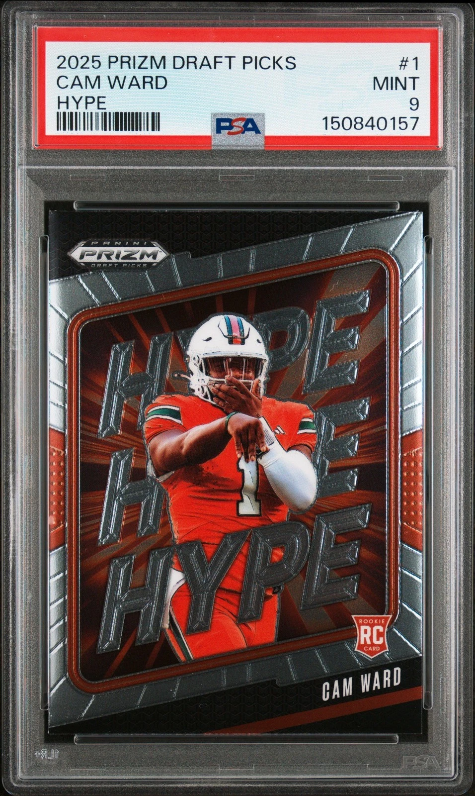 Graded 2025 Prizm DP Cam Ward #1 Hype Rookie RC Football Card PSA 9