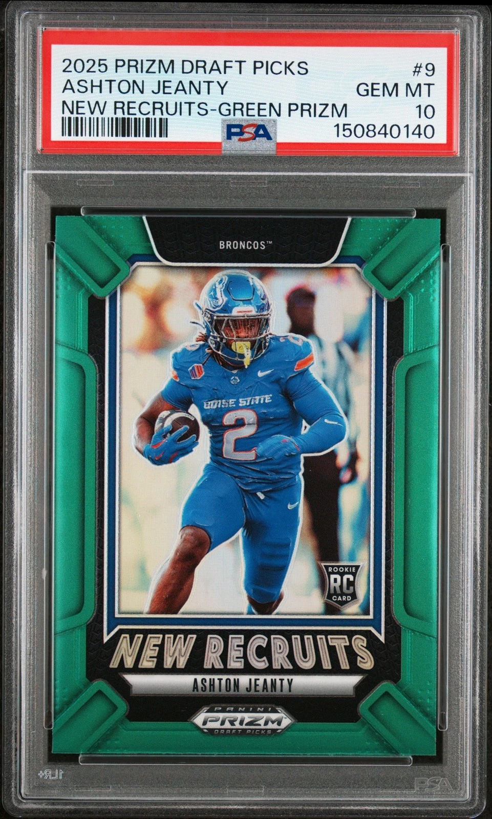 Graded 2025 Prizm DP Ashton Jeanty #9 Green Rookie Football Card PSA 10