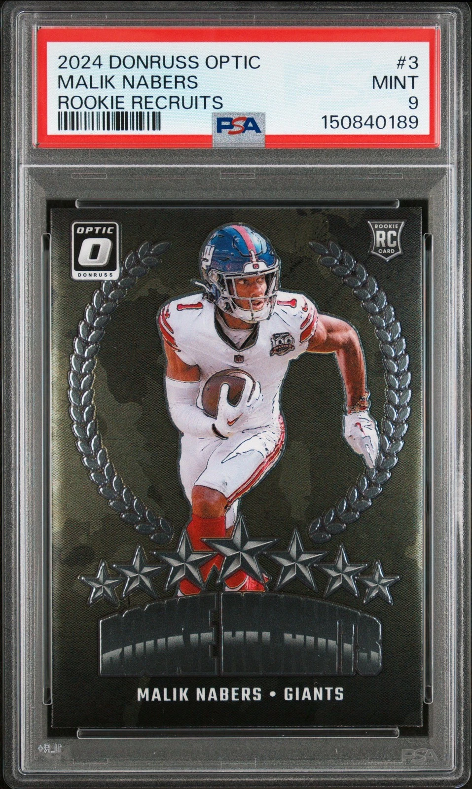 Graded 2024 Donruss Optic Malik Nabers #3 Rookie Recruits RC Card PSA 9