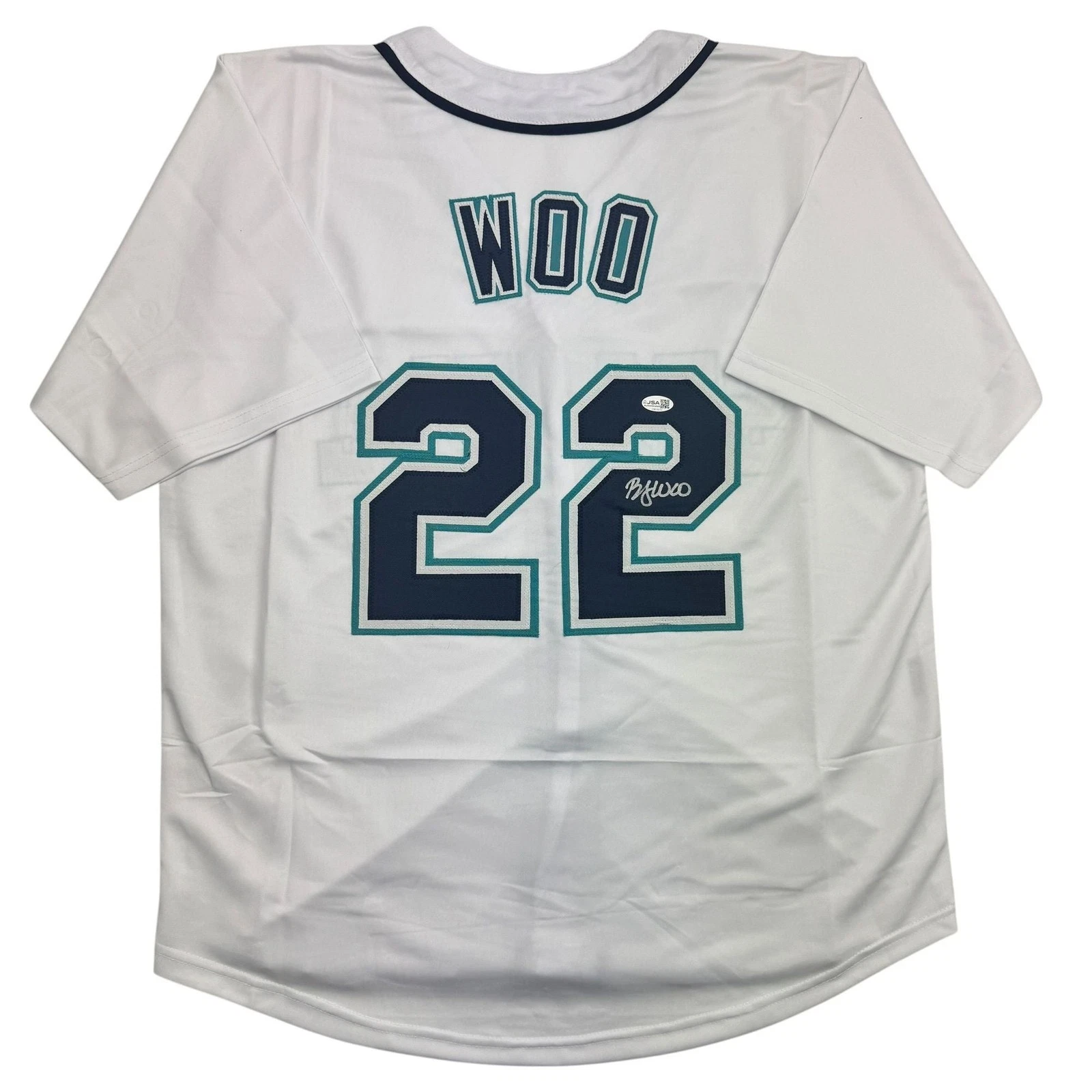 Autographed/Signed Bryan Woo Seattle White Baseball Jersey JSA COA