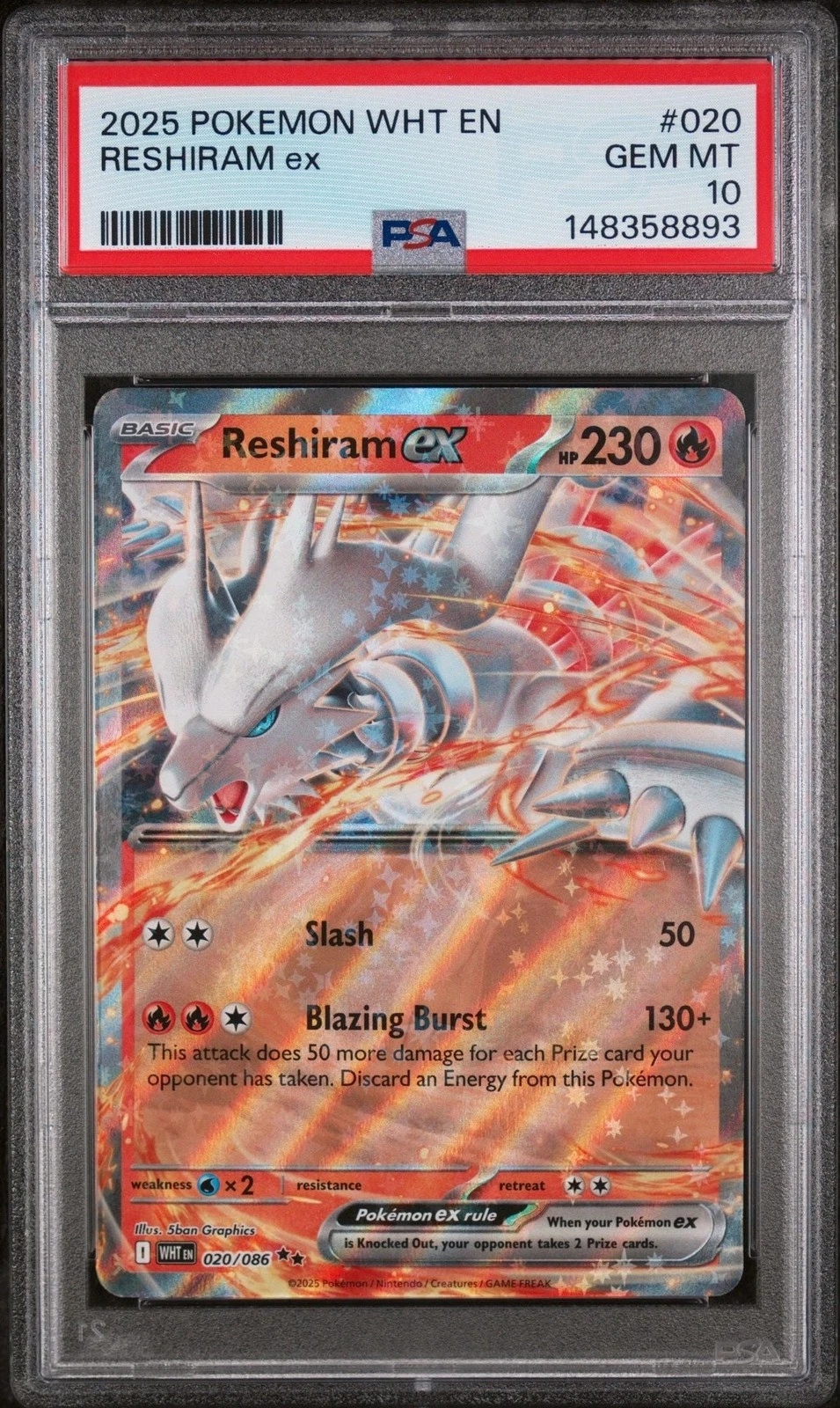 Graded 2025 Pokemon Reshiram ex 020 Trading Card Game PSA 10 Gem Mint
