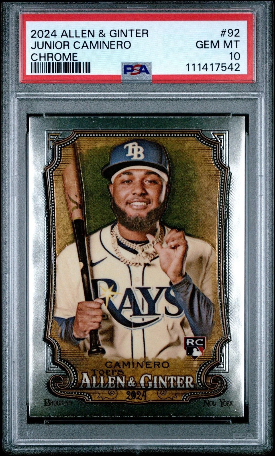 Graded 2024 Allen & Ginter Junior Caminero #92 Chrome Rookie RC Card PSA 10