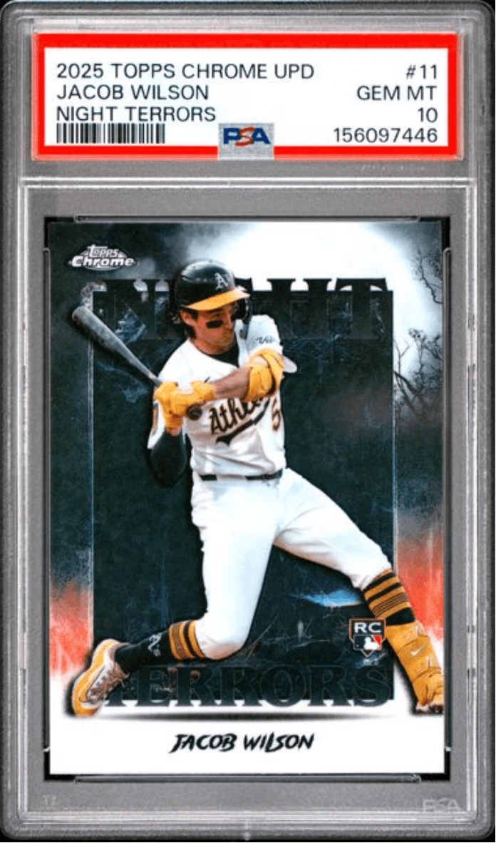 Graded 2025 Topps Chrome Upd Jacob Wilson #11 Night Terrors RC Card PSA 10