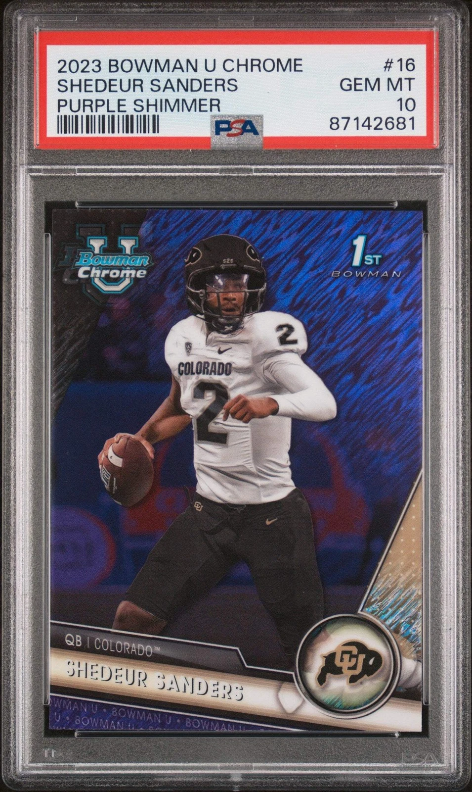Graded 2023 Bowman Chrome Shedeur Sanders #16 Purp Shimmer Football Card PSA 10