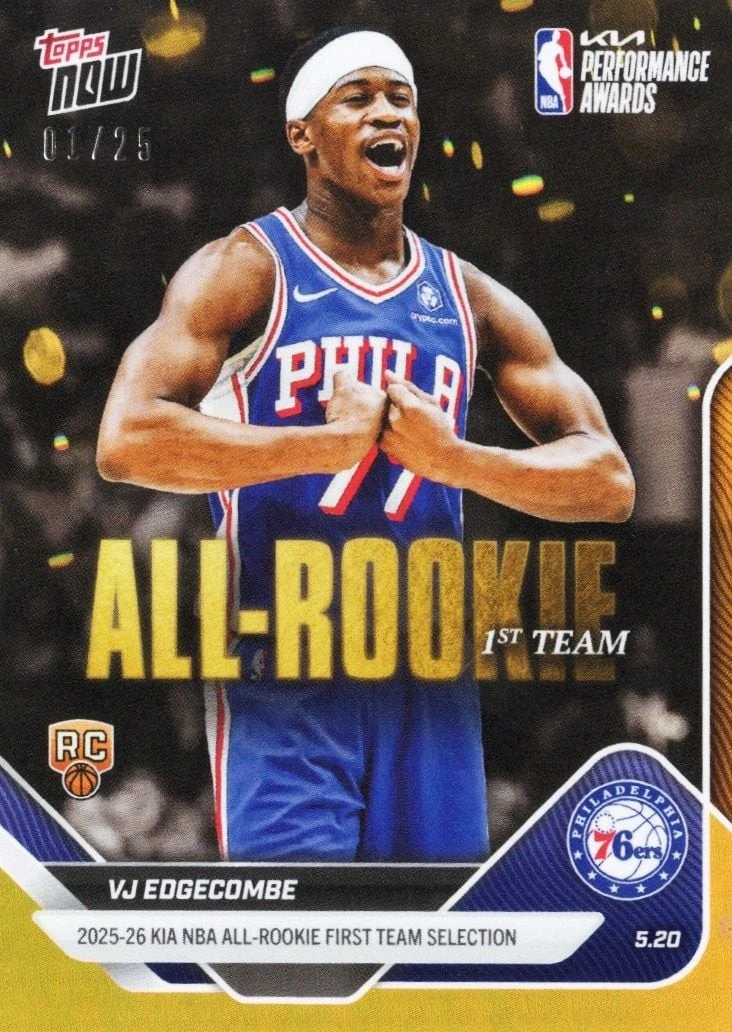 2025 Topps Now VJ Edgecombe #AR03 Orange Foil /25 Rookie RC Basketball Card