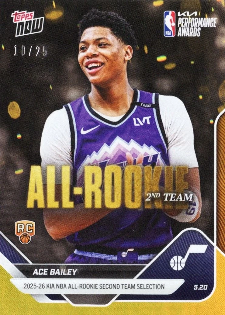 2025 Topps Now Ace Bailey #AR07 Orange Foil /25 Rookie RC Basketball Card