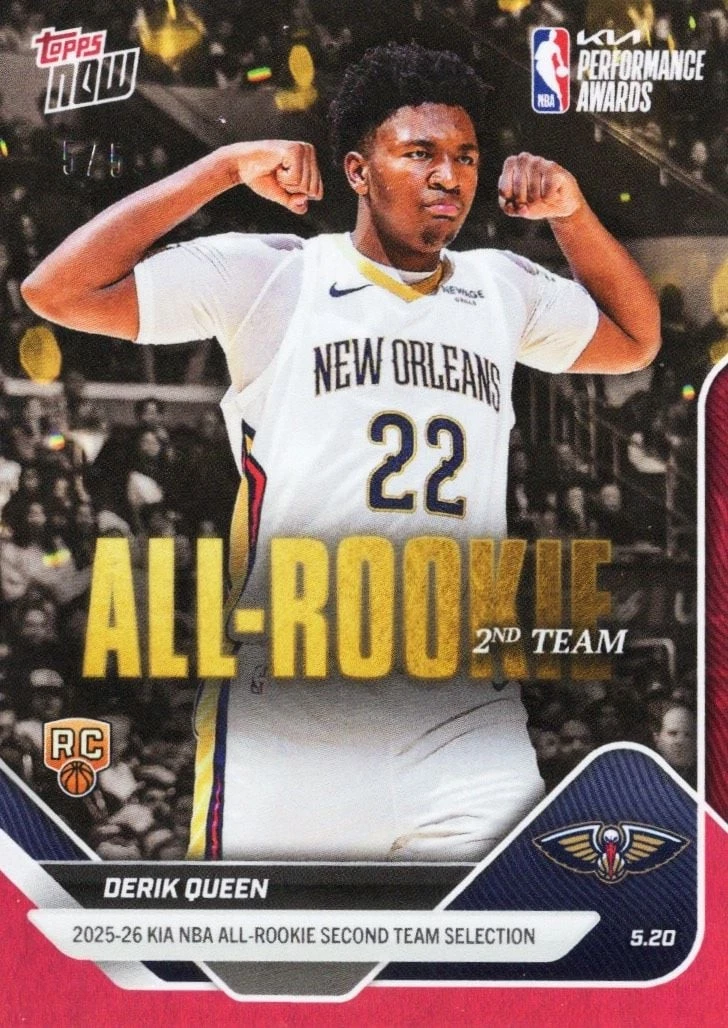 2025 Topps Now Derik Queen #AR08 Red Foil /5 Rookie RC Basketball Card