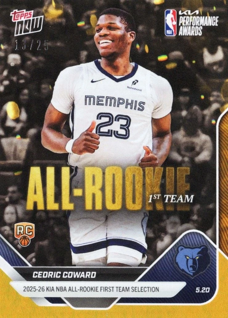2025 Topps Now Cedric Coward #AR05 Orange Foil /25 Rookie Basketball Card