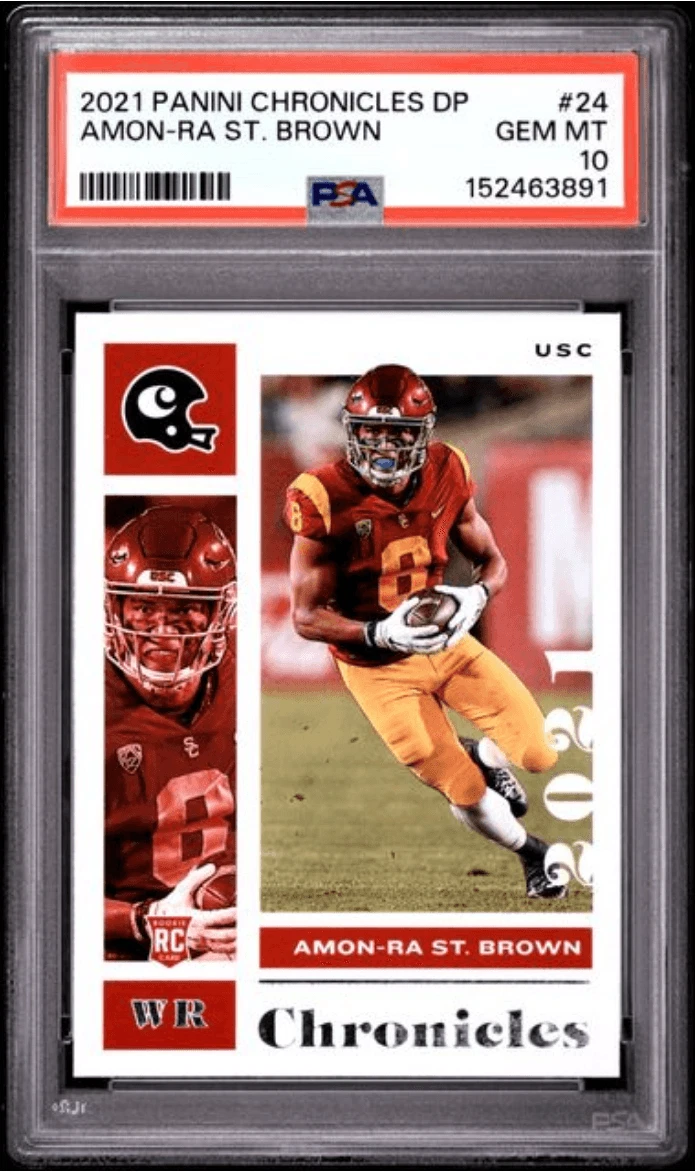 Graded 2021 Chronicles DP Amon-Ra St. Brown #24 Rookie Football Card PSA 10