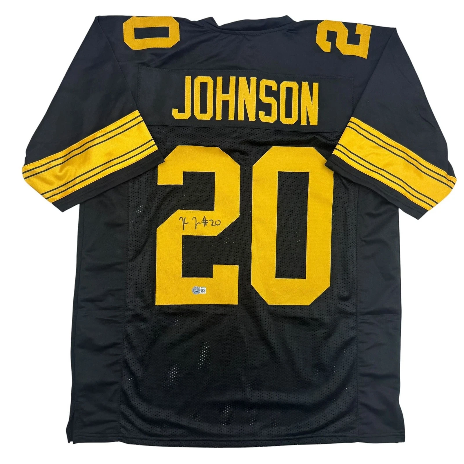 Autographed/Signed Kaleb Johnson Pittsburgh Black Color Rush Jersey BAS COA