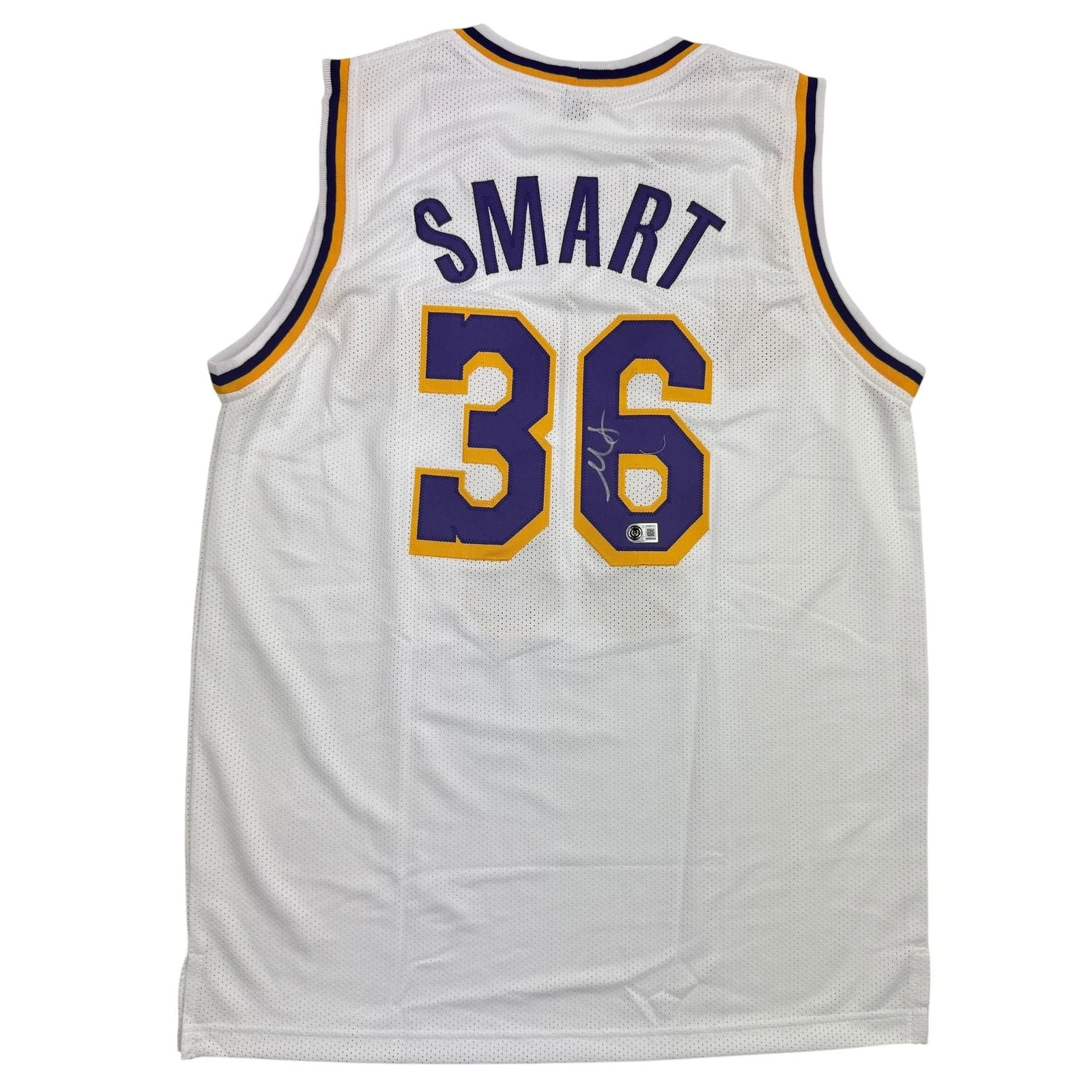 Autographed/Signed Marcus Smart Los Angeles White Basketball Jersey BAS COA